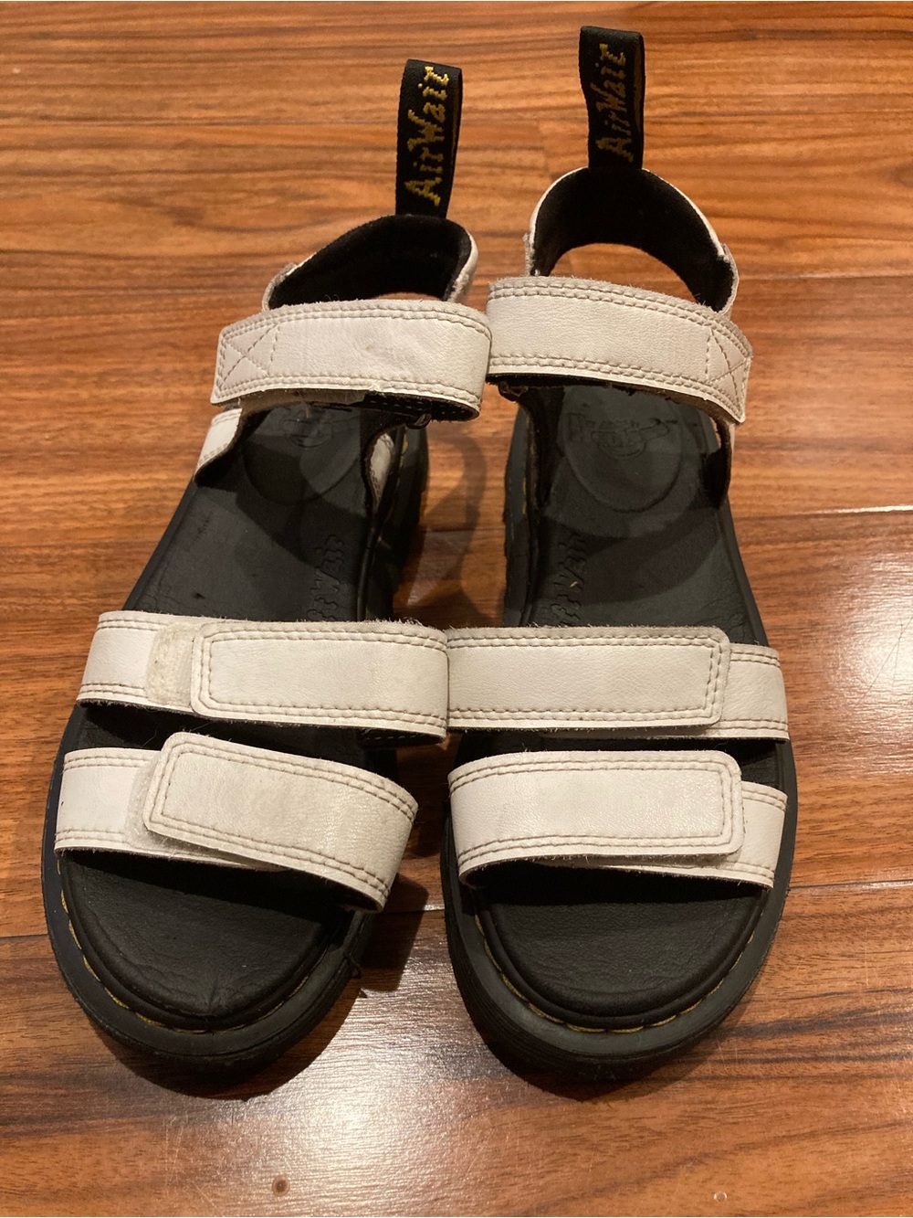 Dr. Martens Kids White & Black Triple-Strap Leather Sandals SZ 4